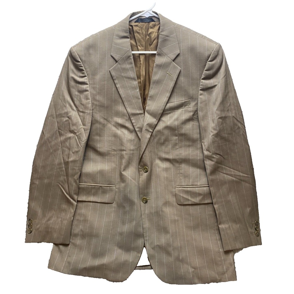 Alexandre Savile Row Long Coat Adult Euro Size 52 Tan Blazer Suit Striped Mens